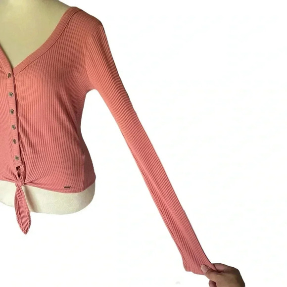 Hollister Women Top Y2K Button Up Pink Long Sleeve Tee Cotton Blend Shirt Sz S - Picture 5 of 8